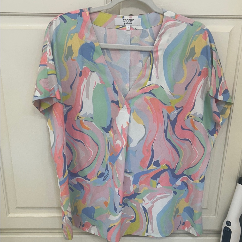 crosby. Pastel Swirl V-Neck Blouse
